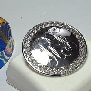 Vintage Monogrammed open lacey framed Sterling Silver BAB Brooch #18329